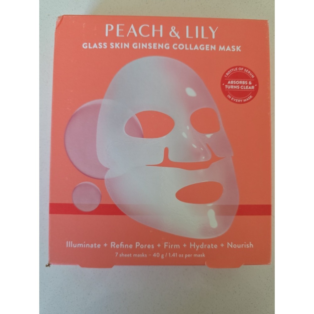 PEACH & LILY Glass Skin Ginseng Collagen Mask - Box of 7 Masks NEW